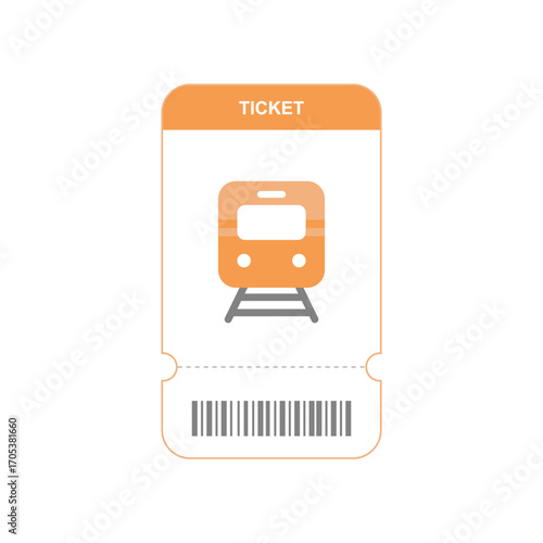 Train ticket with a flat, isolated orange design. Subway travel card.