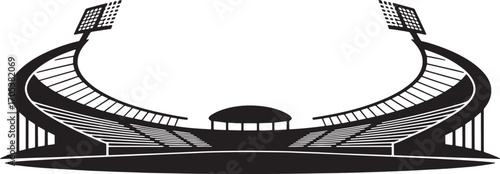 Stadium Silhouette with Floodlights and Seating in Black and White for Sporting Events and Concerts