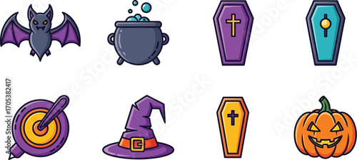 Halloween vector illustration set collection of spooky and fun halloween elements for creating holiday designs