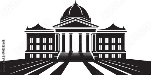 Government Building Silhouette Vector Illustration with Dome and Classical Architectural Design