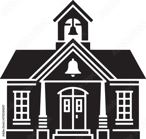 Iconic Schoolhouse Silhouette A Symbol of Education and Learning in Black and White Vector Design