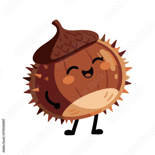 Cute chestnut cartoon character with a spiky shell and a happy face.