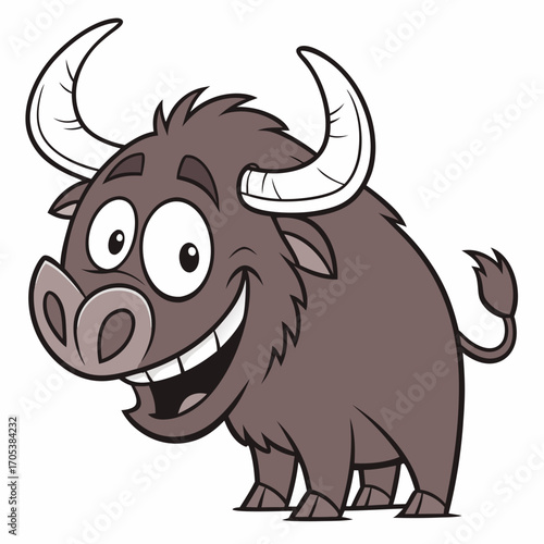 Vector art of cheerful cartoon bull with a big smile, a friendly and approachable character design
