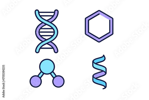 Scientific molecular and DNA icons in flat design