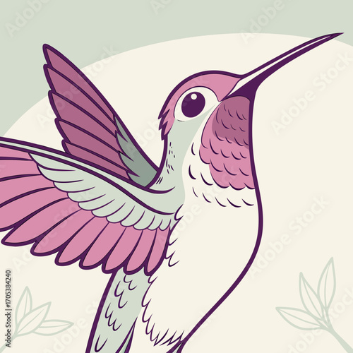 Vector art of charming hummingbird portrait with floral accents, showcasing vibrant colors and intricate details