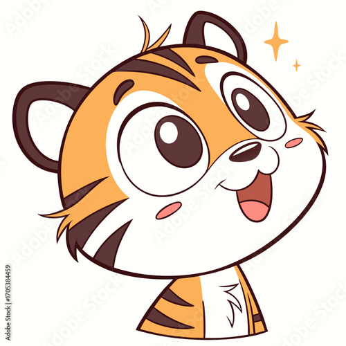 Vector art of cute cartoon tiger head with a happy expression, perfect for childrens illustrations