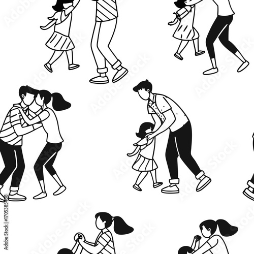 Vector art of seamless pattern of happy family members spending time together vector illustration of people
