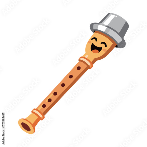 Cute recorder flute cartoon character with a happy face.