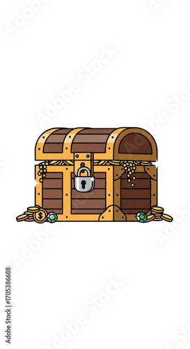 Treasure Chest Filled With Gold Coins.