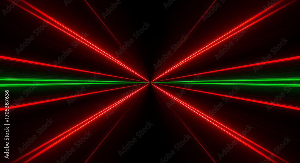 Fototapeta premium Abstract neon laser beams creating perspective on a black background