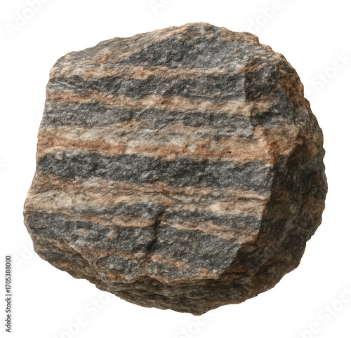 Rough-edged gneiss rock with a banded texture and mixed color tones