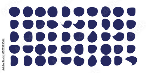 Blob shape organic set. Random black cube drops simple shapes. Pebble, inkblot, drops and stone silhouettes. Collection of paint liquid black blotch spot irregular form 