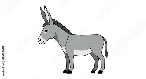 A simple cartoon illustration of a gray donkey standing sideways.