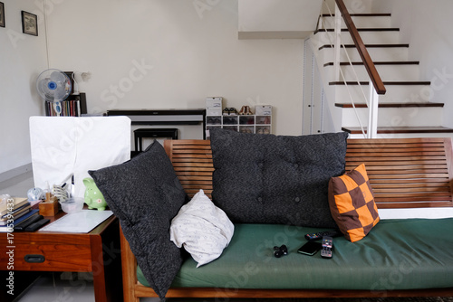 Schilderij op canvas Untidy living room of a simple interior of an Indonesian house