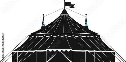 Big top circus tent silhouette, isolated vector illustration, perfect for festival, carnival, entertainment, fairground, event design and poster themes.
