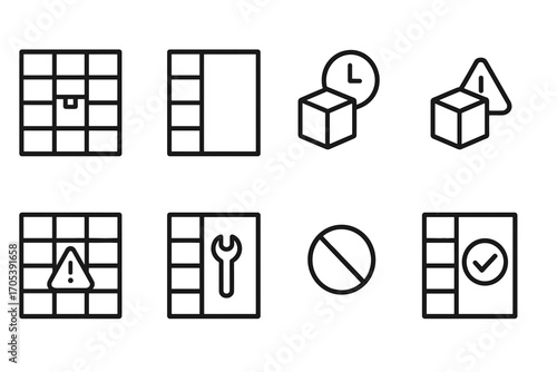 Icon Set for Delivery. Outline icon set of parcel locker status indicators: locker full, locker empty, package ready, package