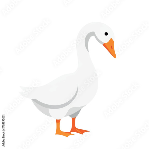 A simple white goose standing on a white background.
