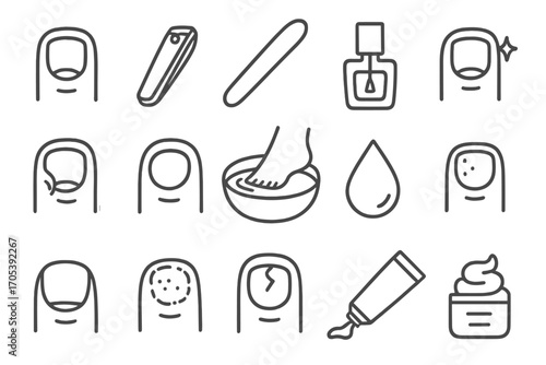 Toenail Care Doodles. Hand-drawn doodle illustration toenails and care toenail, nail clipper, nail file, toenail polish, clean