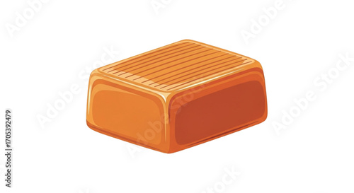 A single caramel candy on a white background.
