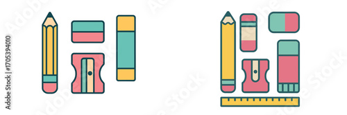 Assorted colorful stationery items for school and office use