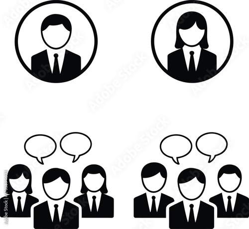 Icons of business people talking and profile pictures set up