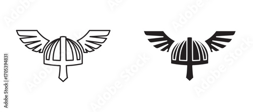 Winged viking helmet icons set for apps and web.
