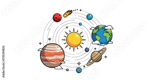 Solar System Planets Orbiting The Sun.