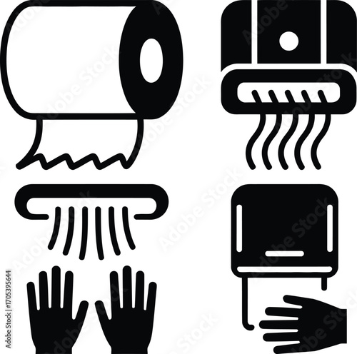Illustration of hand drying methods in black and white