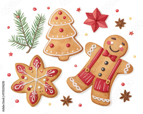 Watercolor gingerbread cookies set 
