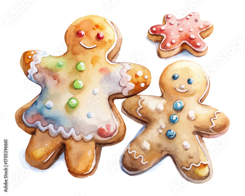 Watercolor gingerbread cookies set vector illustration 