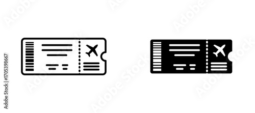 Plane ticket icons set for apps and web.