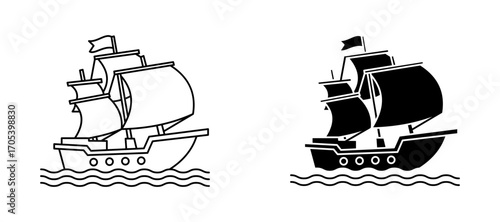 Pirate ship icons set for apps and web.