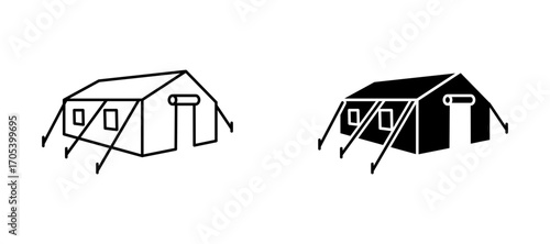 Military tent icons set for apps and web.