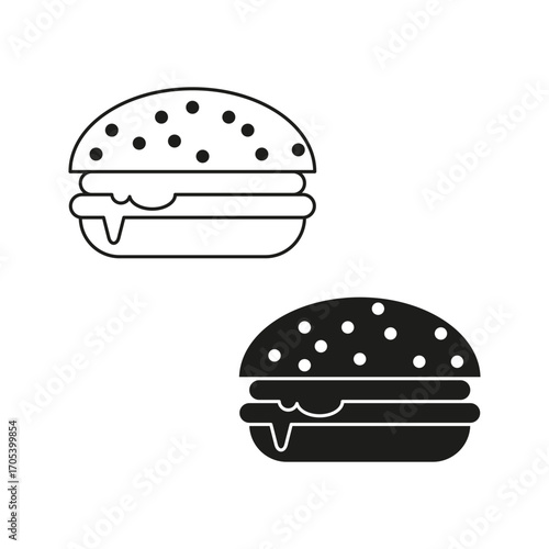 Hamburger meal icon. Fast food burger. Cheeseburger sandwich symbol. Vector junk food illustration. EPS 10.