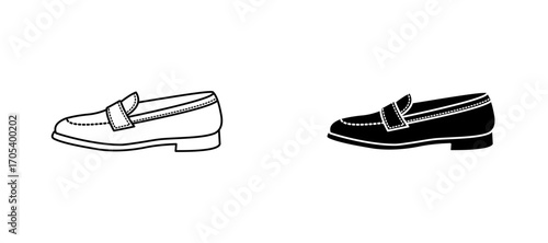 Loafer shoes icons set for apps and web.