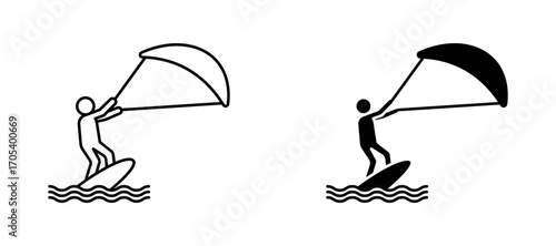 Kitesurf sign icons set for apps and web.