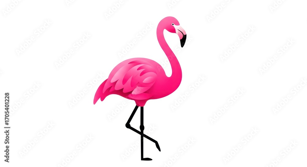Fototapeta premium Illustration of a pink flamingo standing isolated on a white background