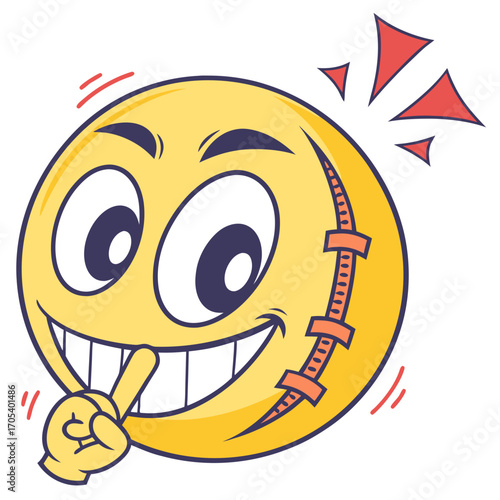 Vector art of cartoon emoji with zipper mouth, symbolizing keeping a secret or being unable to speak freely