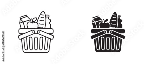 Grocery basket icons set for apps and web.