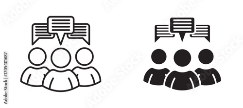 Group discussion icons set for apps and web.