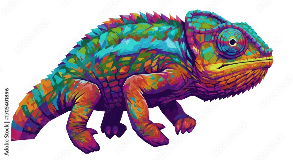 Fototapeta premium Vibrant illustration of a colorful chameleon on a white background
