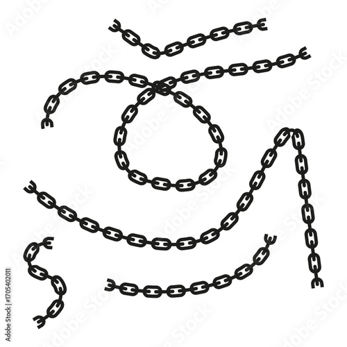 Curved chain illustration. Broken link element. Metal vector symbol. Freedom design concept. EPS 10.