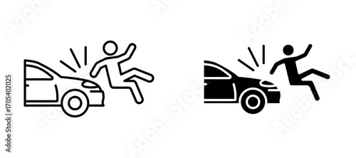 Frontal crash icons set for apps and web.