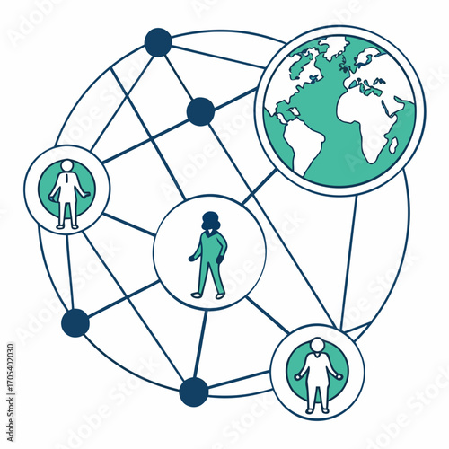 Vector art of global business network connecting people and the world, showing international collaboration