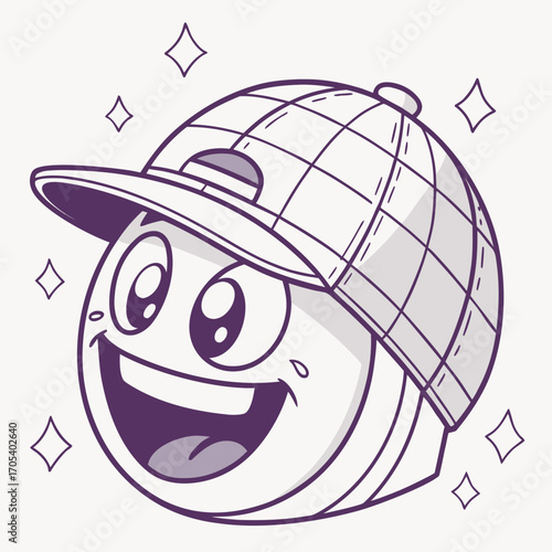 Vector art of smiling emoji with cap the face is happy and cheerful with diamonds around the head