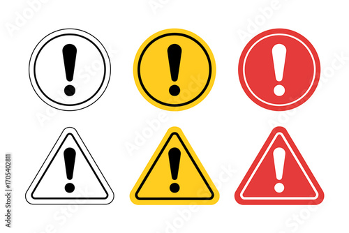 Caution Signs in Various Colors and Shapes Warning of Potential Hazards and Dangers needing immediate attention
