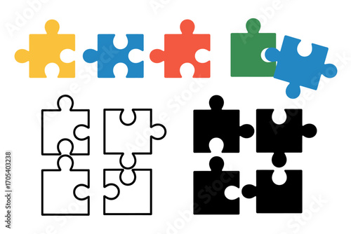 Colorful and Black Puzzle Pieces Representing Problem Solving Teamwork and Interconnectivity Concept on White Background