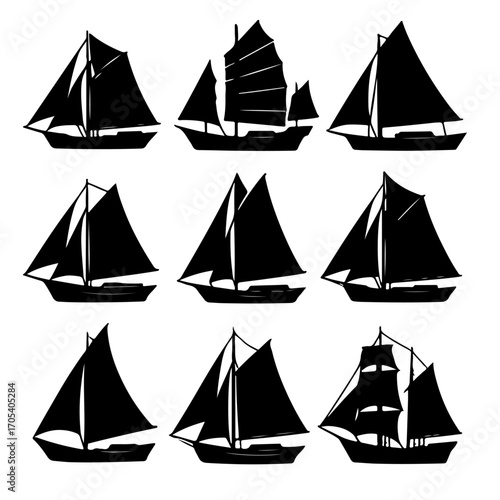 Traditional Sailing Ship Boat Silhouette Vector  PNG 