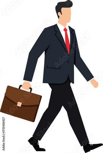 Confident businessman walking with briefcase, formal suit, professional appearance, career growth journey, office commute, business lifestyle concept