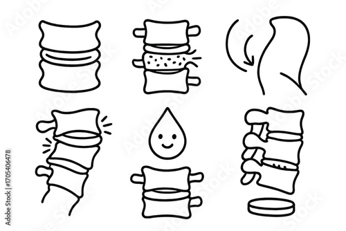 Intervertebral Disc Icons. Hand-drawn doodle illustration intervertebral discs disc icon, vertebral sandwich, cartilage layer,